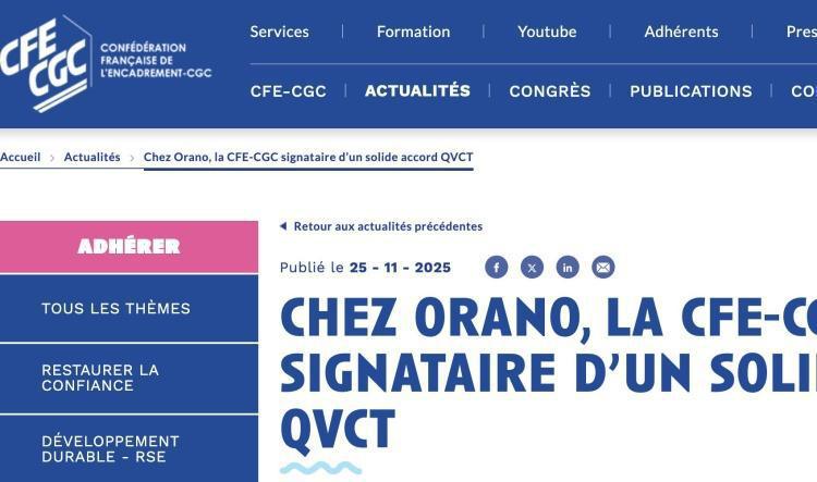 CFE-CGC : Chez Orano, la CFE-CGC signataire d’un solide accord QVCT