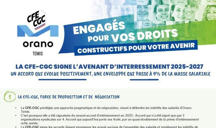LA CFE-CGC ORANO Temis signe l'avenant de l'accord d'intéressement 2025-2027