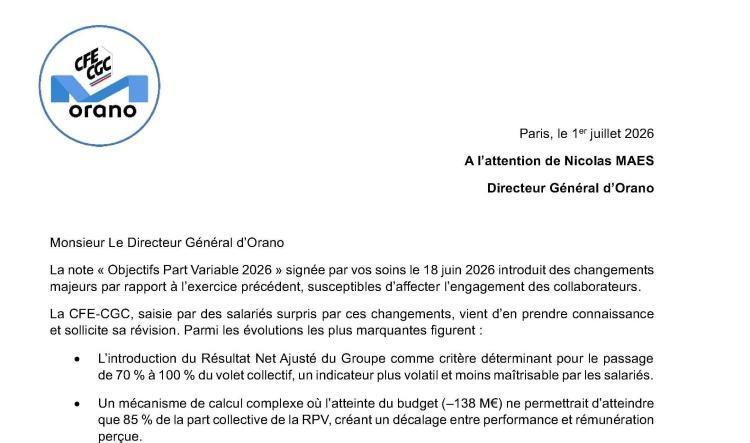 CFE-CGC : Note RPV 2026, demande de la CFE-CGC de révision