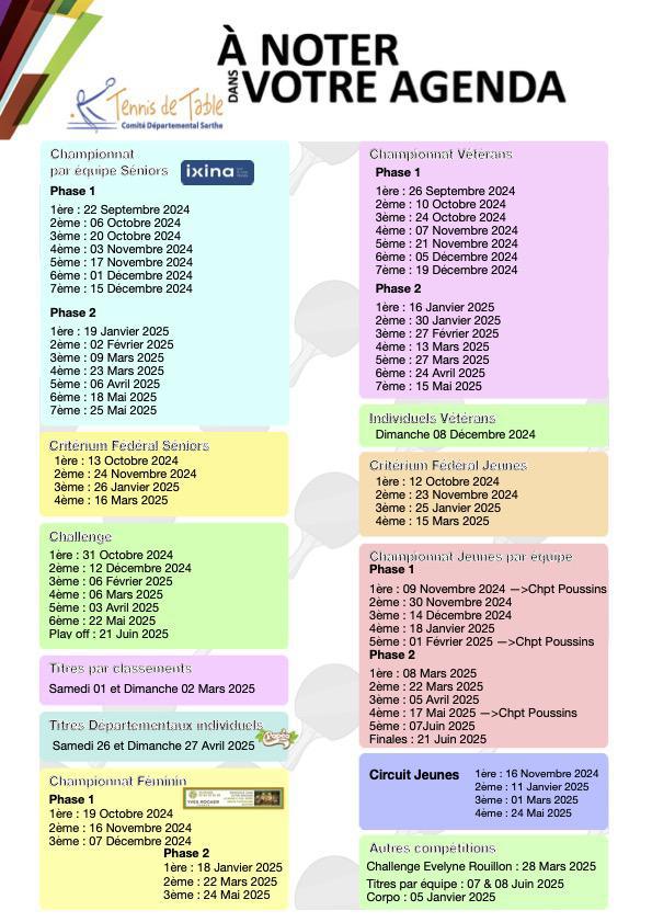 A noter dans votre Agenda 24-25