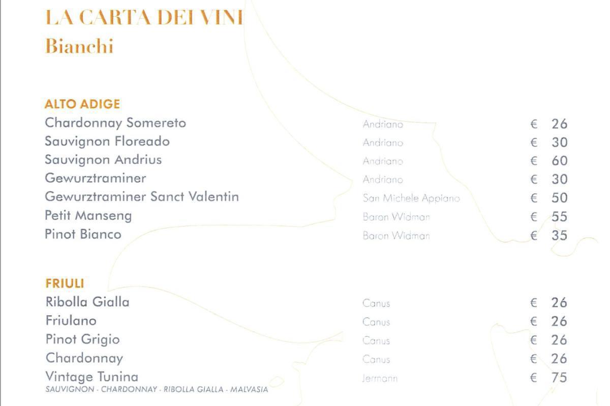 La carta dei vini La carta dei vini