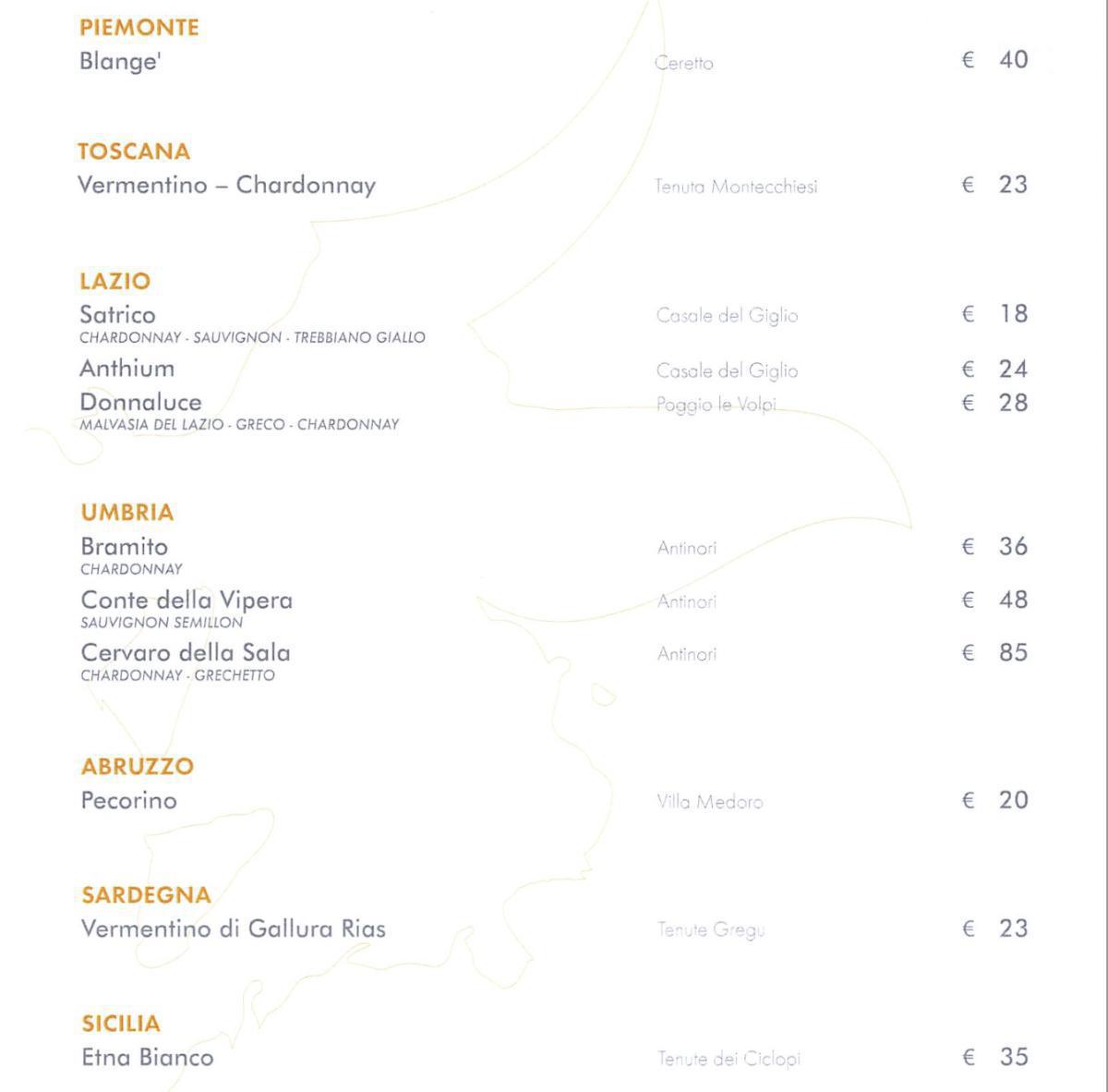 La carta dei vini La carta dei vini