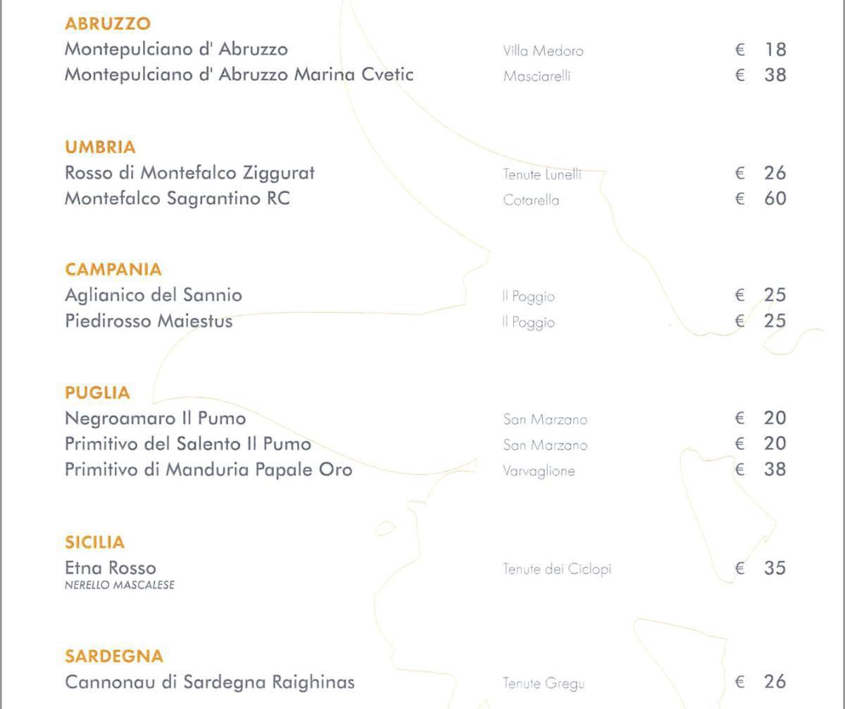 La carta dei vini La carta dei vini