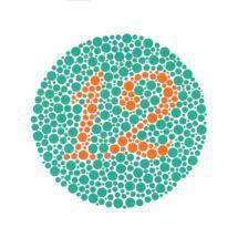 Imagen del Test de Ishihara utilizado para diagnóstico y clasificación de alteraciones en la visión de colores, como el daltonismo. Fuente: UA.
