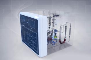 Interpretación artística del funcionamiento del lenguaje de programación. En la pantalla se muestra el programa en sí, y una "computadora química", por detrás, lo ejecuta. Imagen: Yan Liang. Fuente: L2XY2.com.