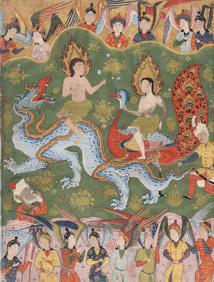 Adán y Eva rodeados de ángeles en una miniatura persa de hacia 1550. Imagen: Smithsonian Unrestricted Trust Funds, Smithsonian Collections Acquisition Program y Dr. Arthur M. Sackler. Fuente: Wikipedia.