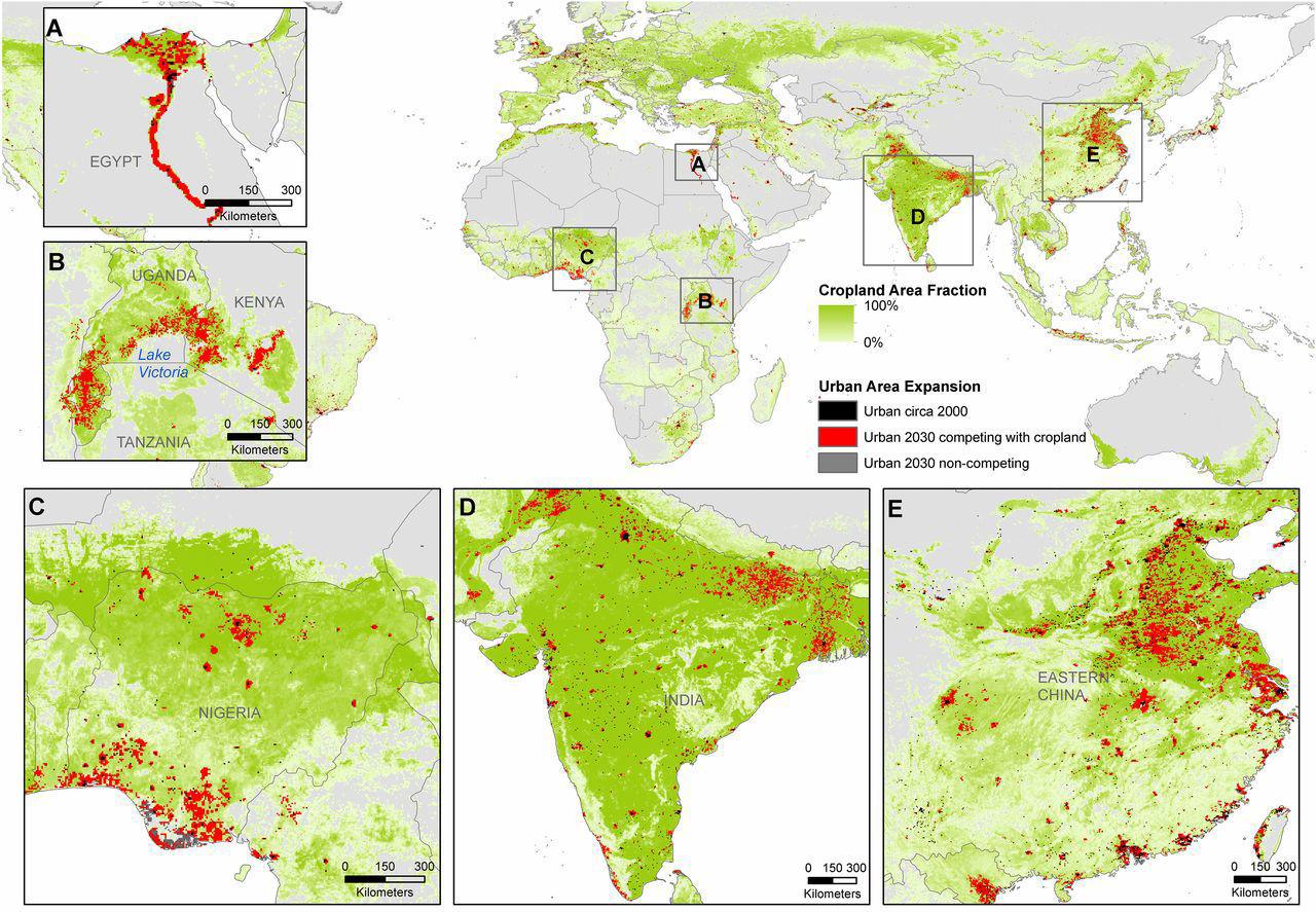 La expansión urbana prevista, por regiones. Fuente: PNAS