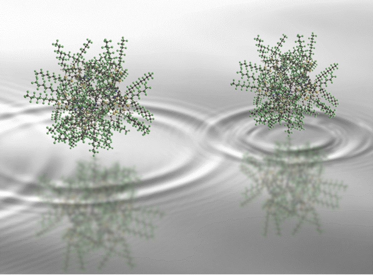 Ilustración artística de la deslocalización de las moléculas masivas utilizadas en el experimento (© Yaakov Fein,Universidad de Viena).