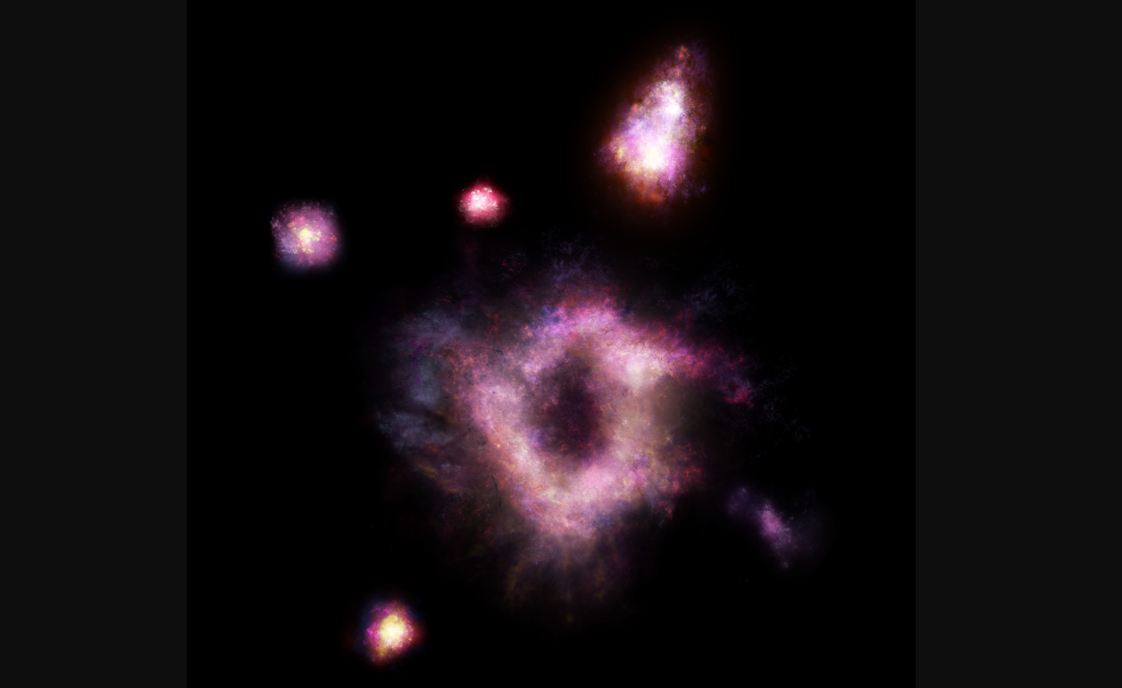 Impresión artística de la galaxia anular. Crédito: James Josephides, Swinburne Astronomy Productions.