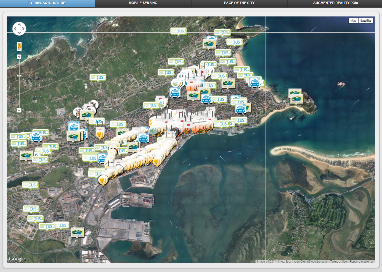 Los 12.000 dispositivos de EAR-IT colocados en Santander. Fuente: maps.smartsantander.eu