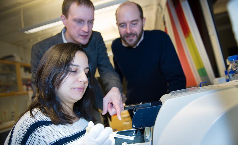 De izquierda a derecha, los investigadores Ana Muñoz Manchado, Sten Linnarsson y Jens Hjerling-Leffler. Imagen: Stefan Zimmerman. Fuente: Karolinska Institutet.