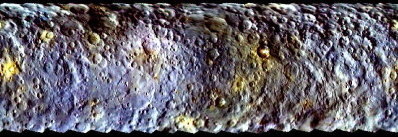 Mapa de Ceres a partir de la información enviada por la sonda Dawn (marzo de 2015). Fuente: NASA/JPL Laboratory.
