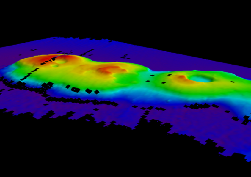 Mapa del fondo marino, con los volcanes descubiertos. Fuente: Marine National Facility.