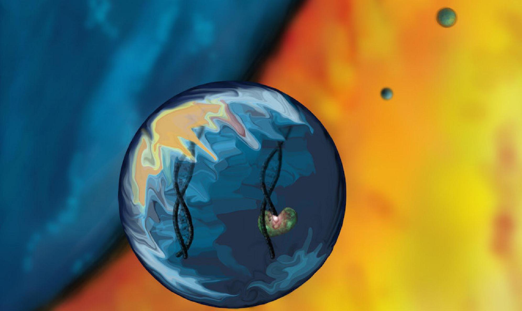 Visualización de ARN en gotas de agua. Imagen: J. Ellefson. Fuente: Universidad de Texas.
