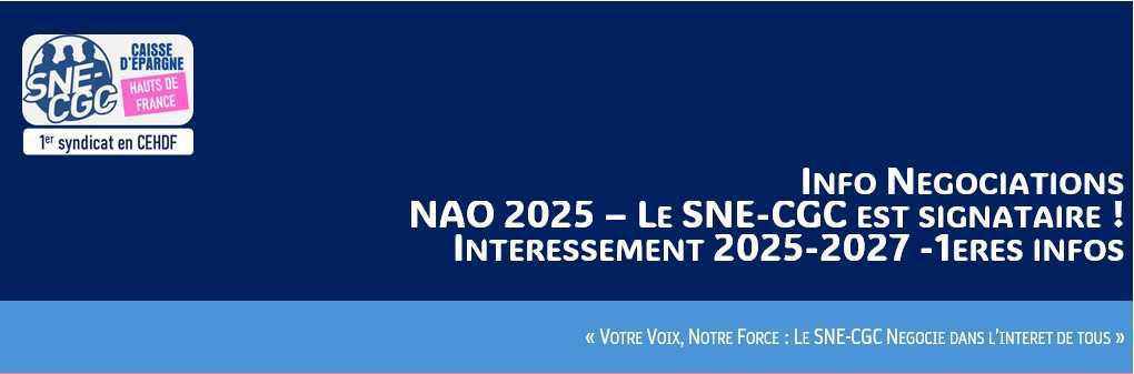 INFO NEGOCIATIONS NAO 2025 – LE SNE-CGC EST SIGNATAIRE ! INTERESSEMENT 2025-2027 -1ERES INFOS 
