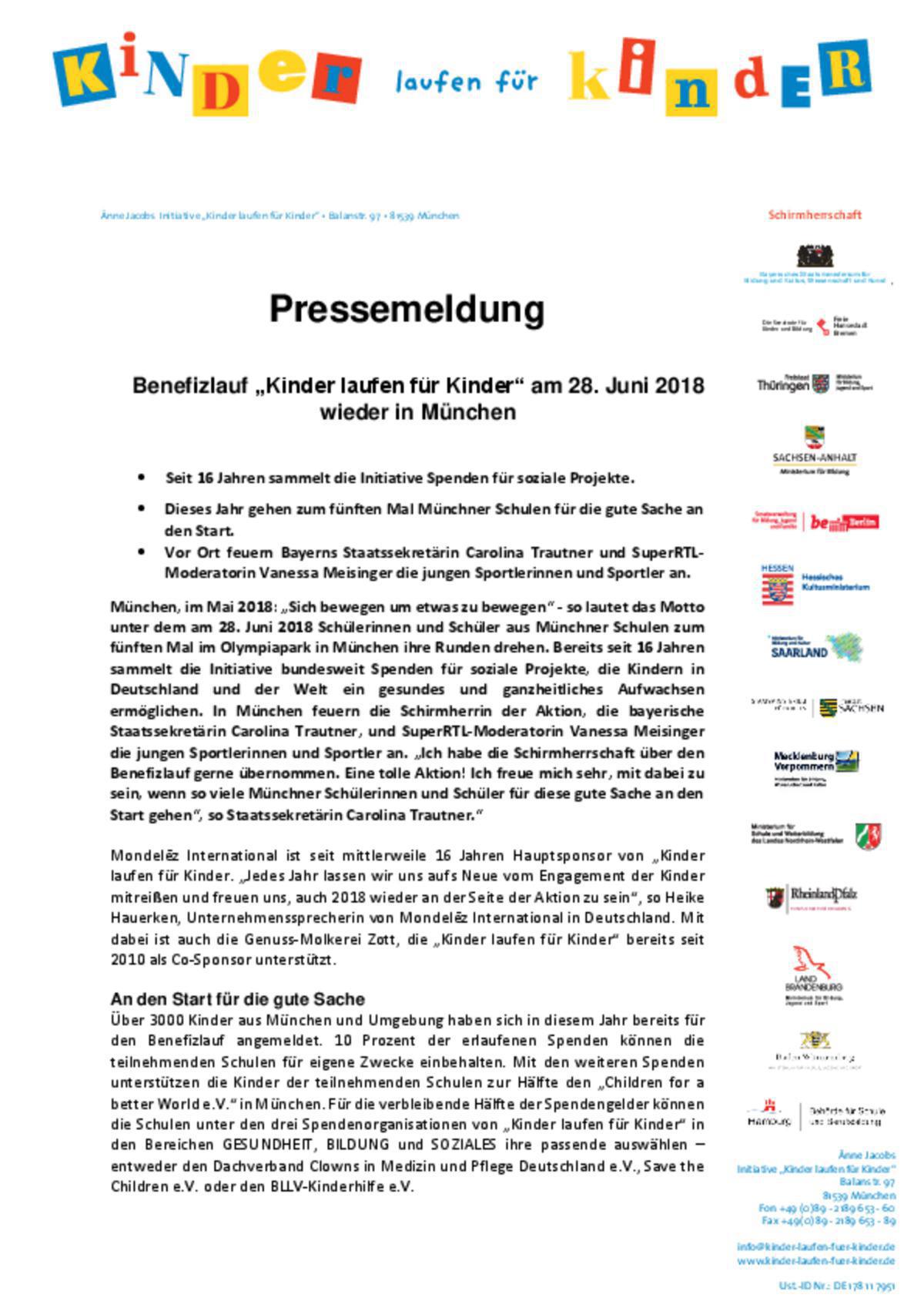 KINDER LAUFEN FÜR KINDER KINDER LAUFEN FÜR KINDER