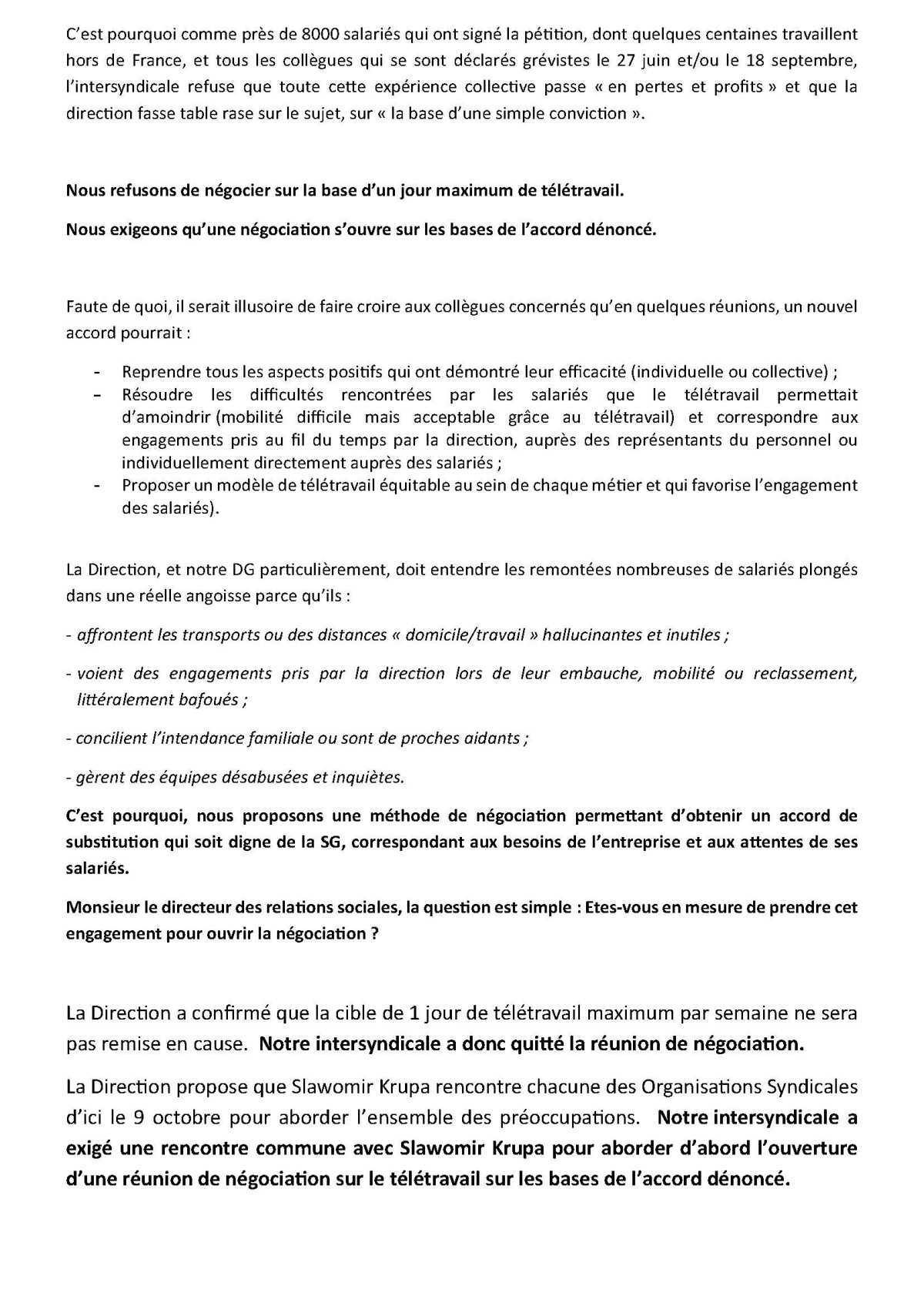 déclaration intersyndicale du 19 septembre suite réunion sur le télétravail