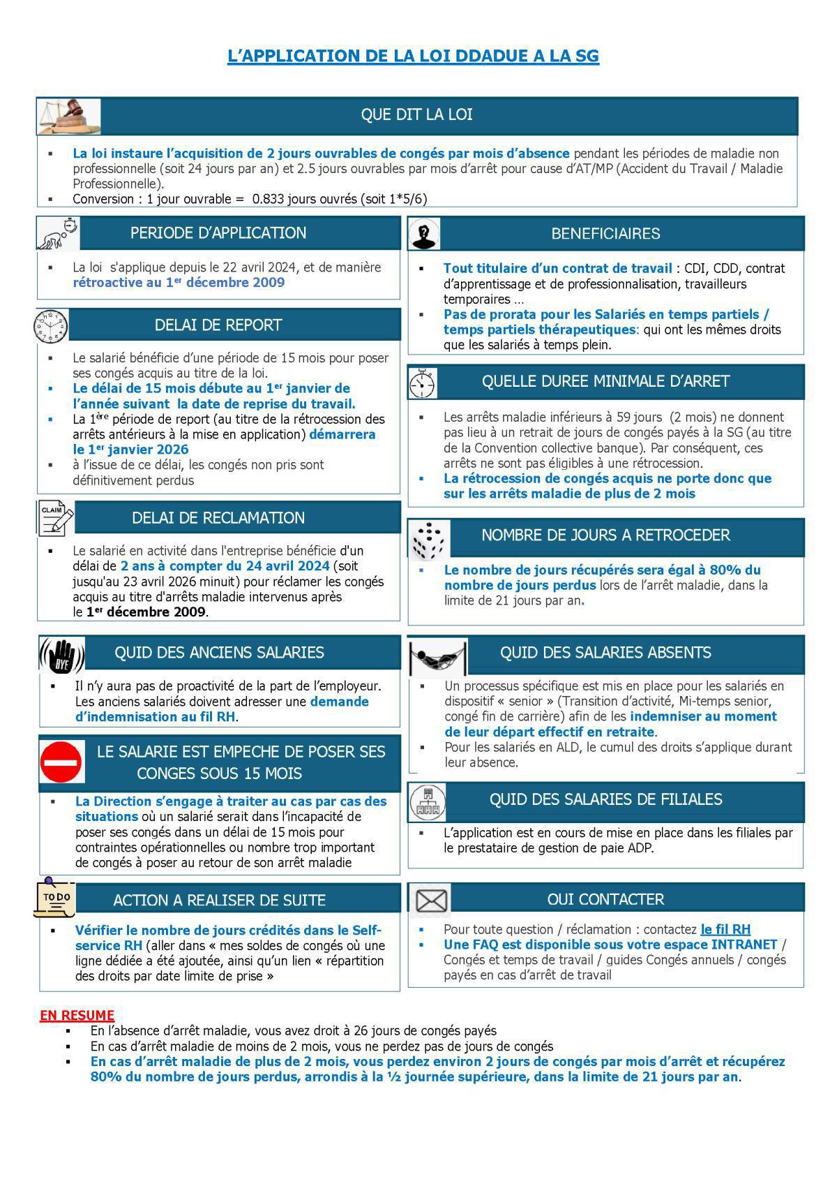 La loi sur les congés acquis au titre des arrêts maladies enfin en place à la SG