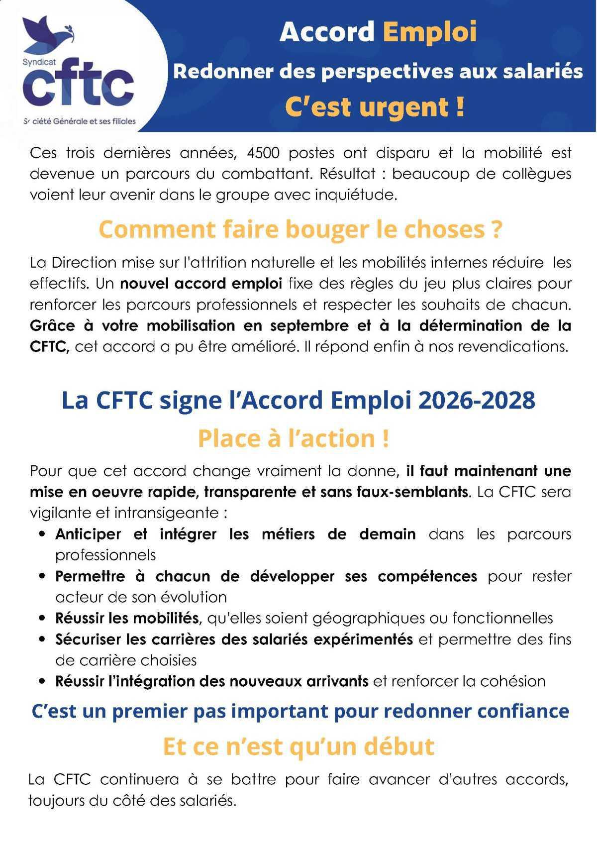 la CFTC SG signe l'accord emploi