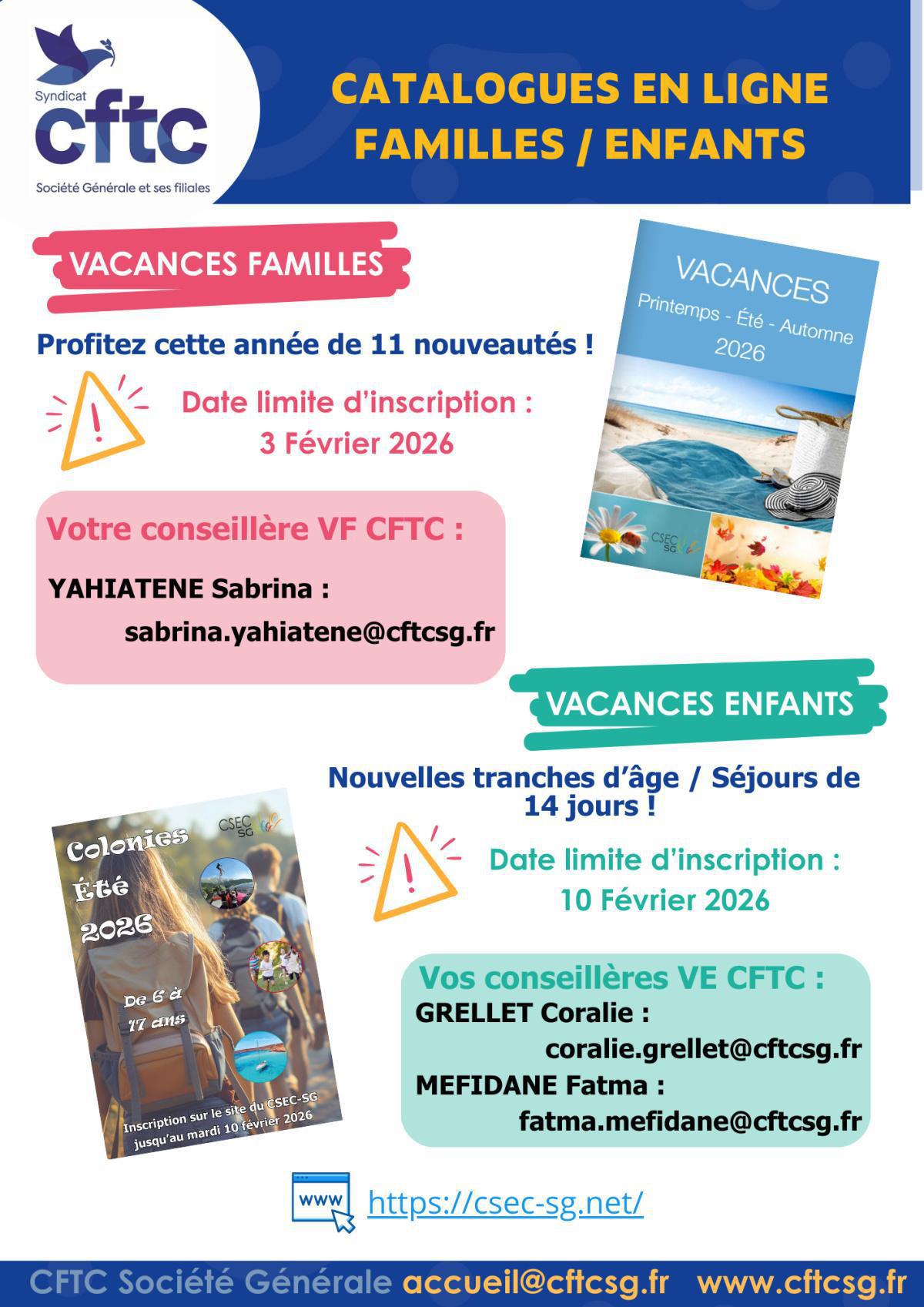 Le catalogue Vacances Enfants/Familles 2026 est en ligne