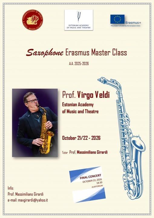 Virgo Veldi saxofono, Massimiliano Girardi, saxofono - XXIV Stagione Concertistica 2026 (inizio ore 18:30)