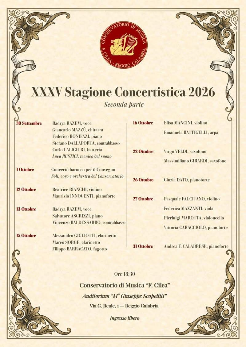 Concerto: Andrea Francesco Calabrese (pianoforte) “Voci del Novecento inglese: Cyril Scott e York Bowen” XXIV Stagione Concertistica 2026 (inizio ore 18:30)