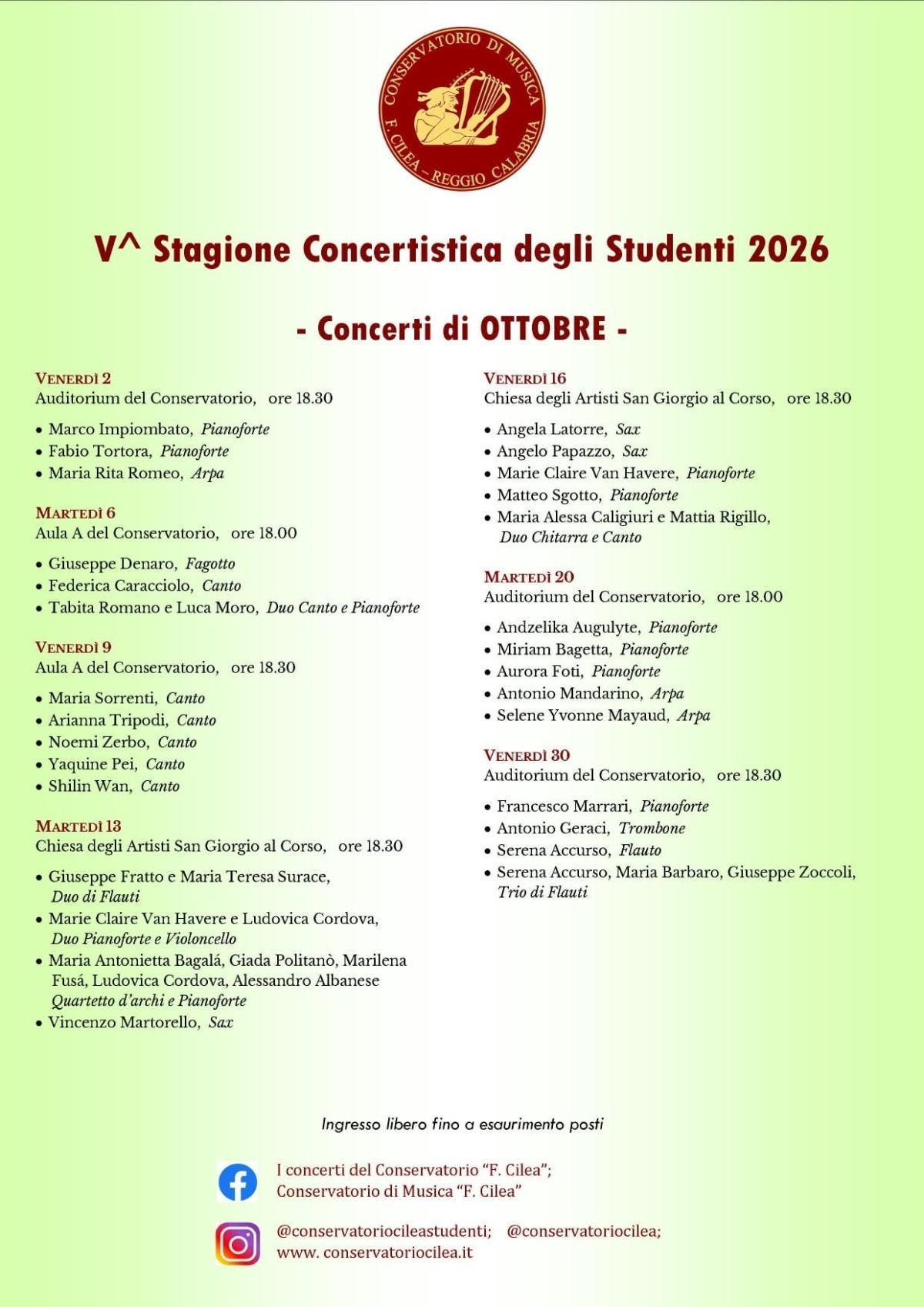 V^ Stagione Concertistica Degli Studenti (Inizio ore 18.30)