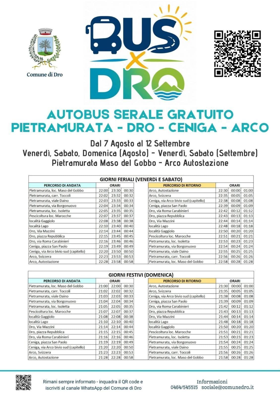Bus x Dro | Autobus serale gratuito