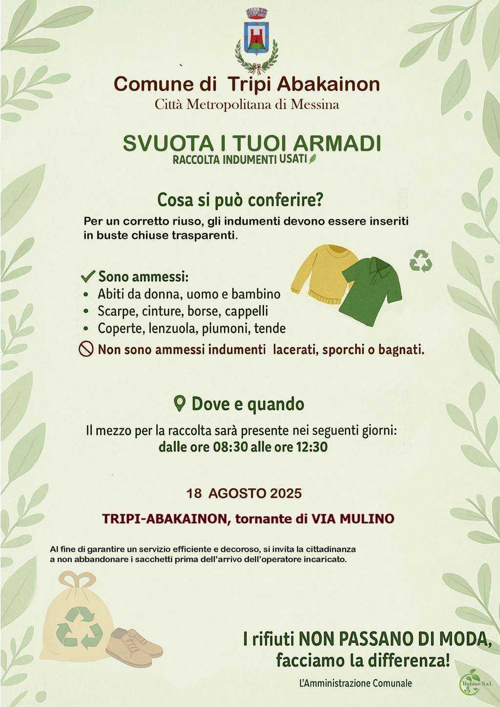 Svuota i tuoi armadi - Raccolta indumenti usati (dalle ore 08.30)