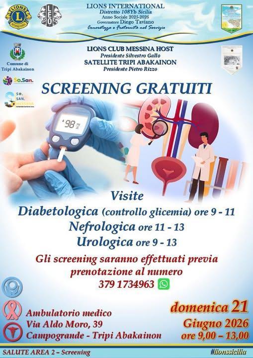 Screening Gratuiti di Prevenzione a Tripi Abakainon (Dalle ore 9:00 alle ore 13:00)