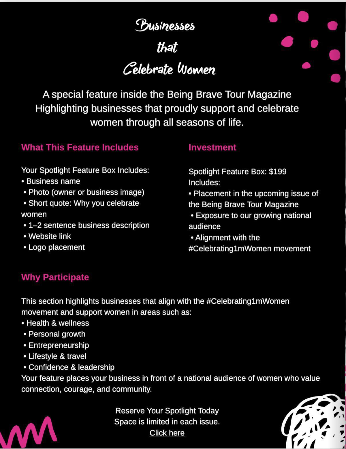 Be Featured in “Businesses that Celebrate Women” In the Magazine!