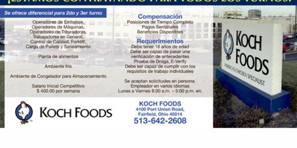 Koch Foods esta contratando para todos los turnos!