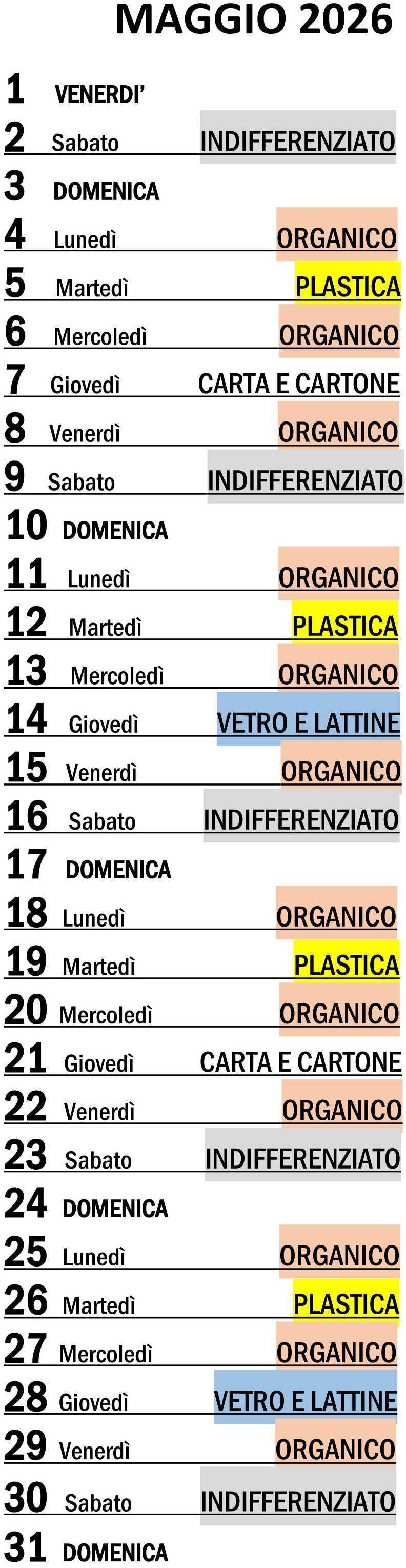 Calendario Porta a Porta