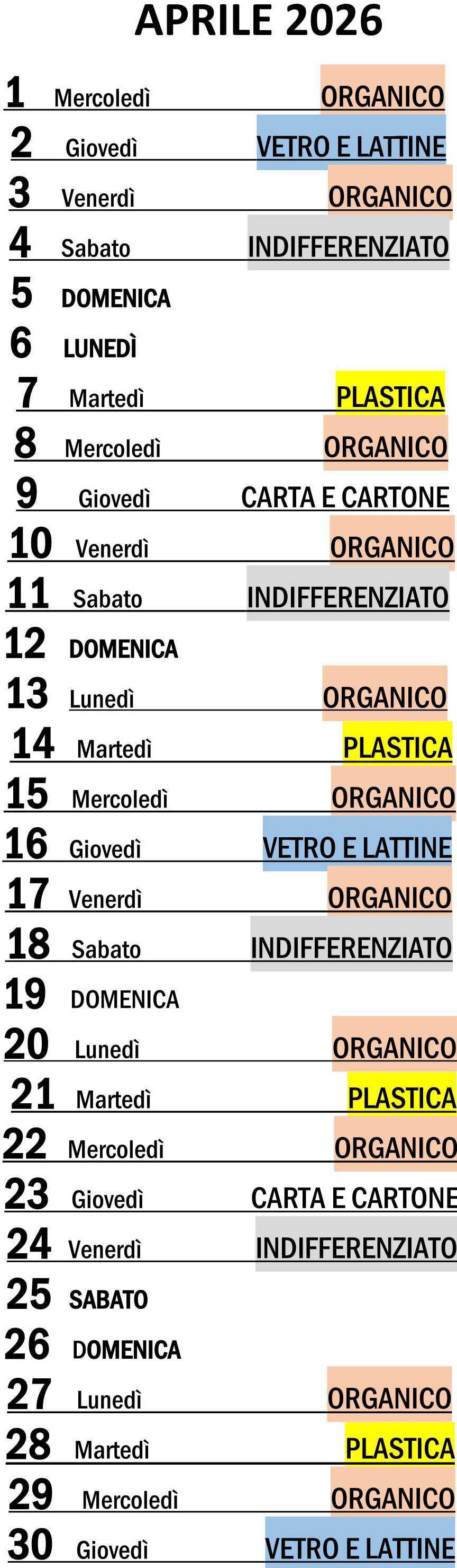 Calendario Porta a Porta