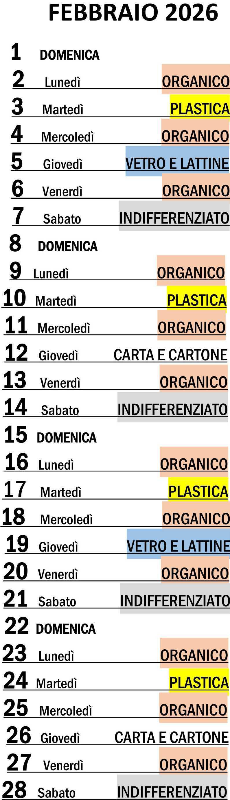 Calendario Porta a Porta