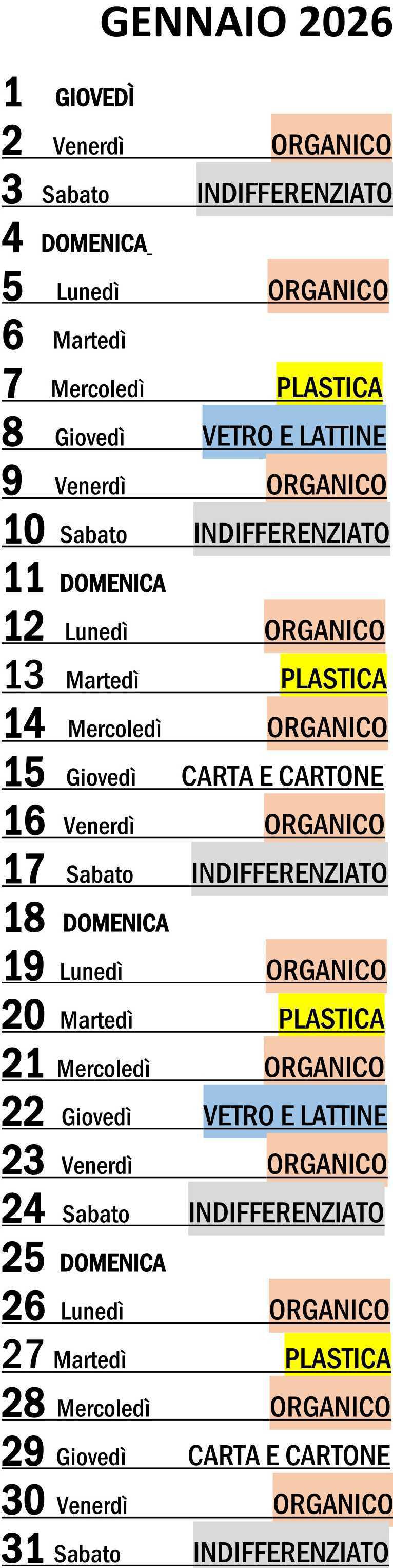 Calendario Porta a Porta