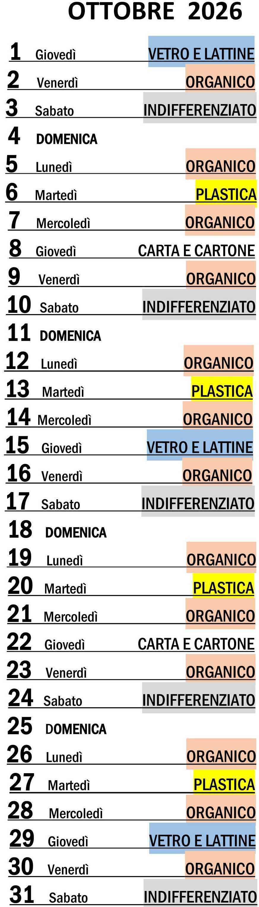 Calendario Porta a Porta