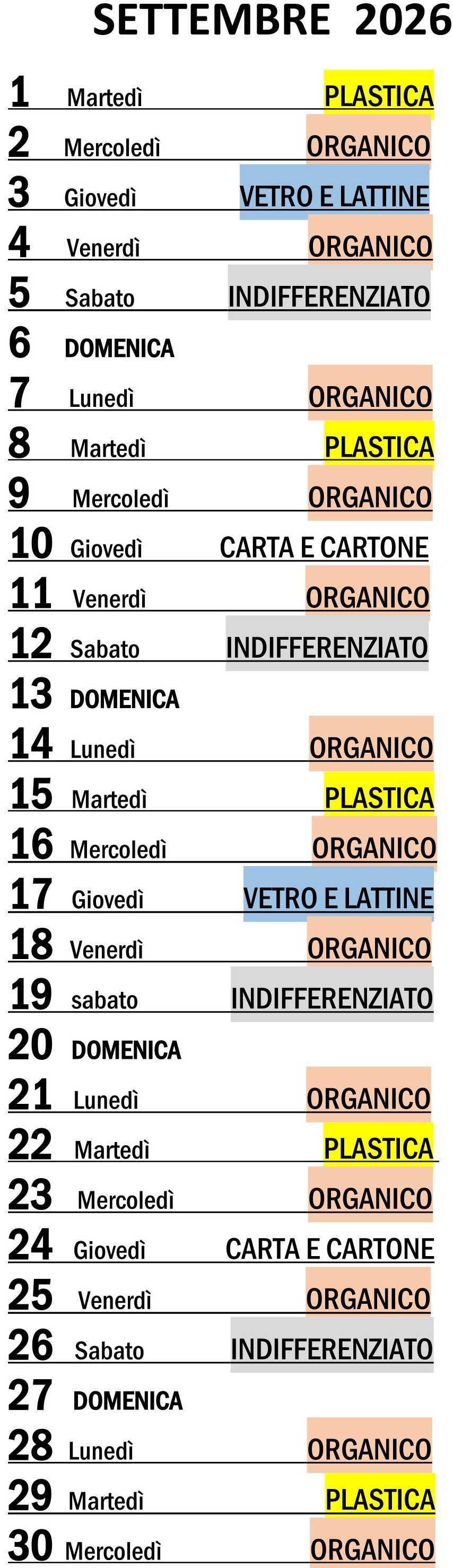 Calendario Porta a Porta