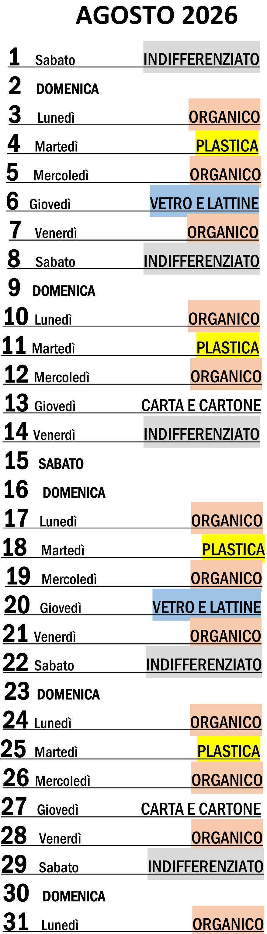 Calendario Porta a Porta
