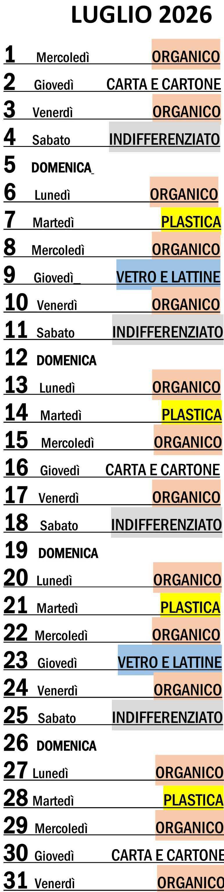 Calendario Porta a Porta