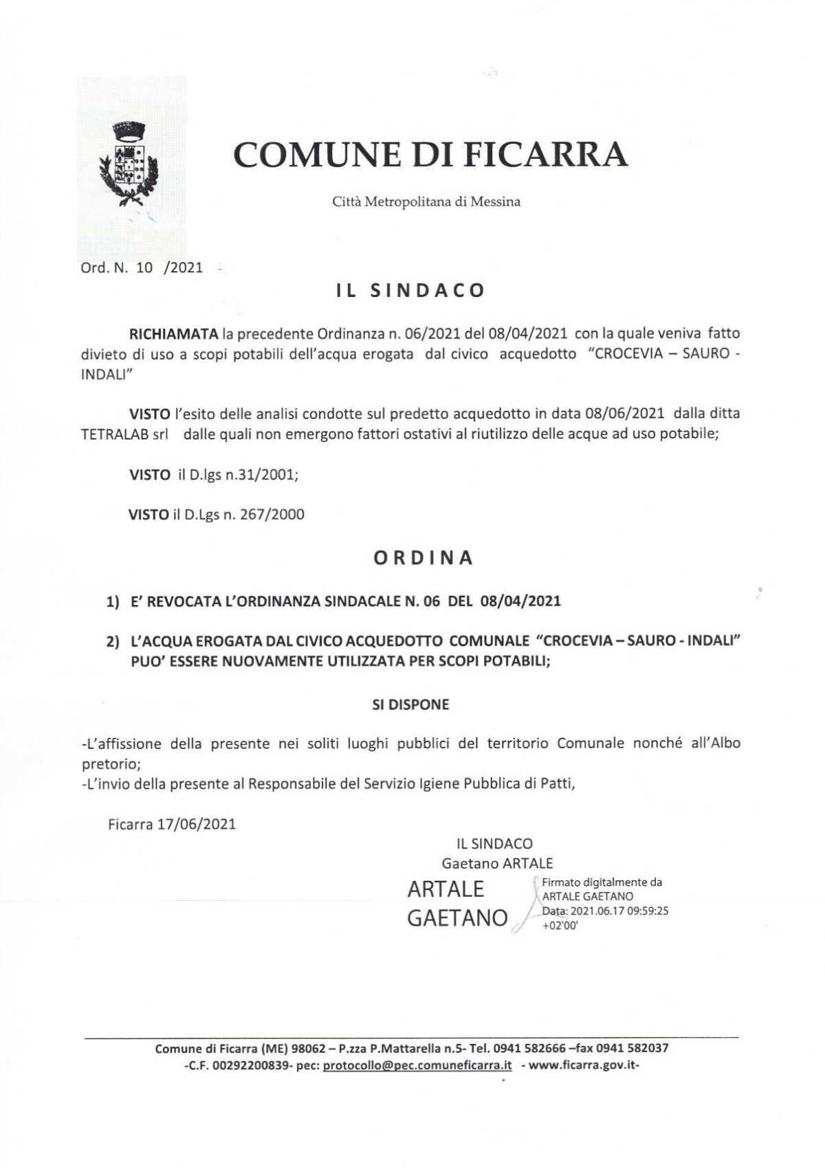Ordinanza Sind. N. 10/2021 - 