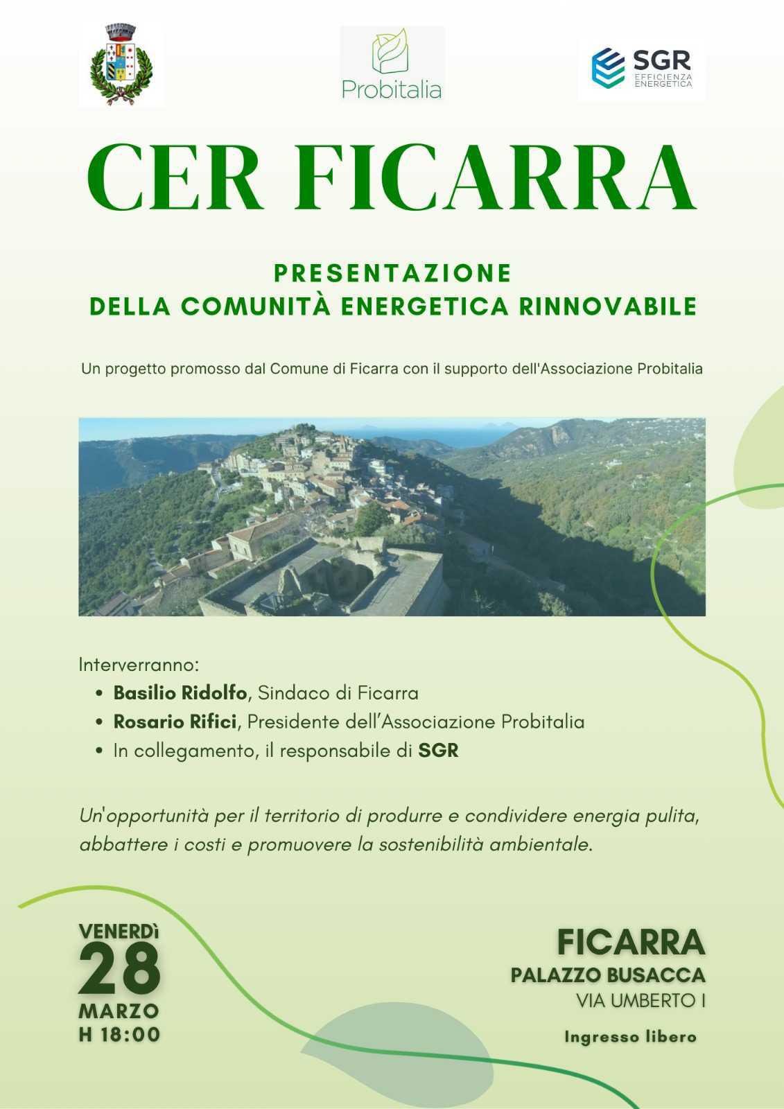 Presentazione Comunità energetica Cer Ficarra Presentazione Comunità energetica Cer Ficarra