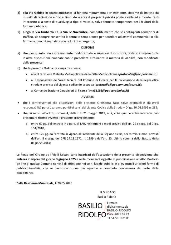 Regolamentazione della circolazione e della sosta nel centro urbano