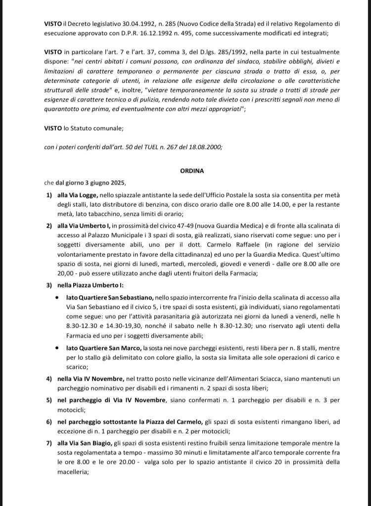 Regolamentazione della circolazione e della sosta nel centro urbano