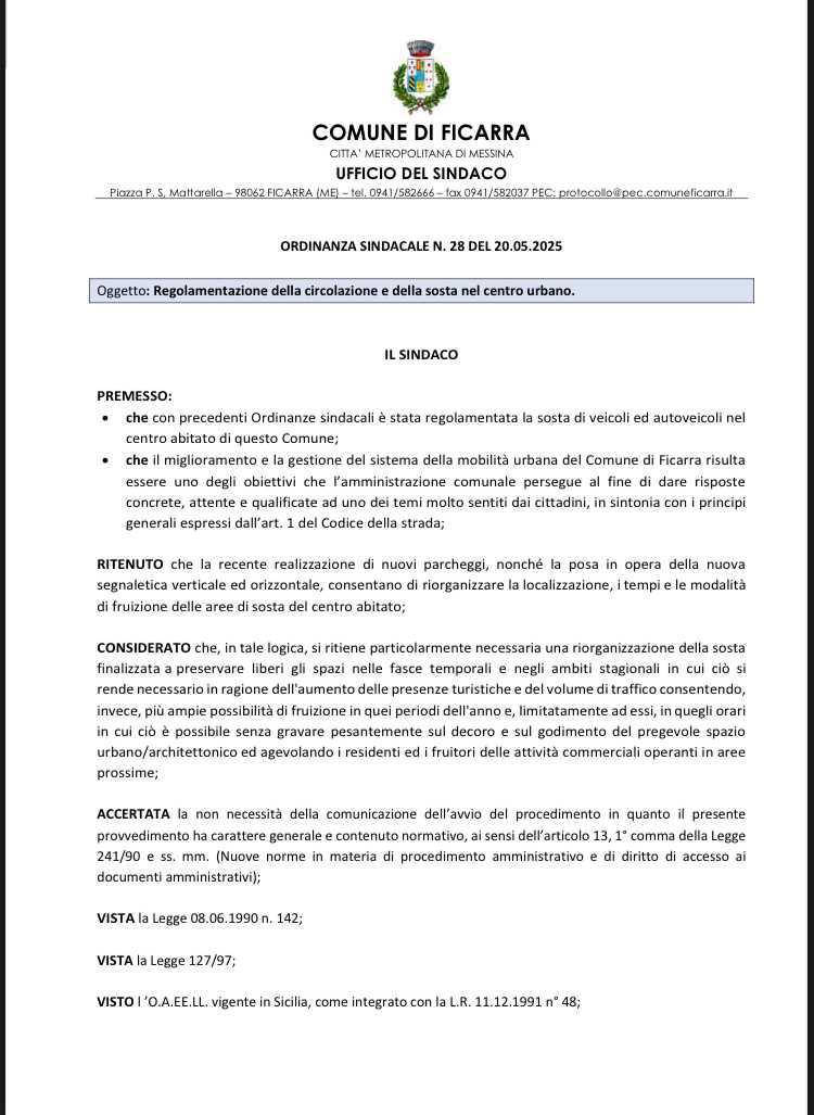 Regolamentazione della circolazione e della sosta nel centro urbano