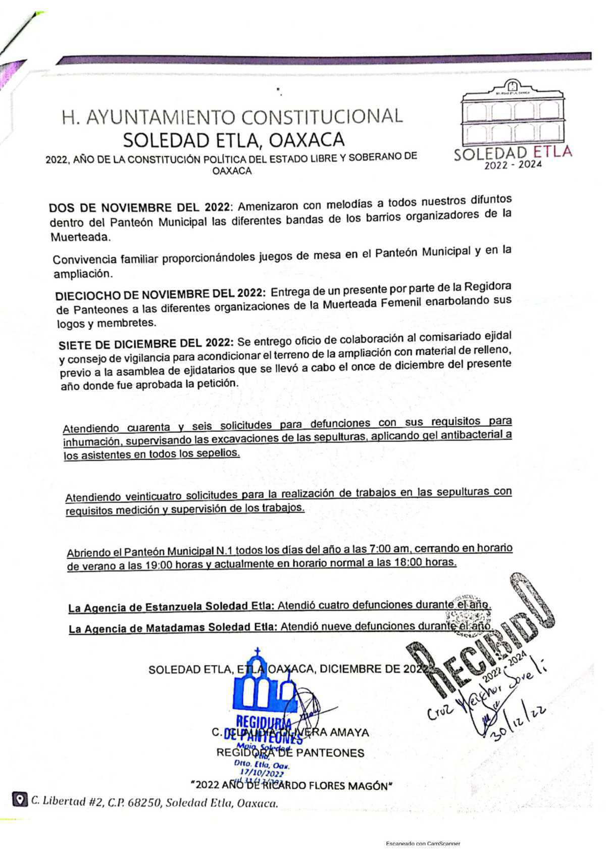 REGIDURÍA DE PANTEONES, SOLEDAD ETLA 2024 - 2026 REGIDURÍA DE PANTEONES, SOLEDAD ETLA 2024 - 2026