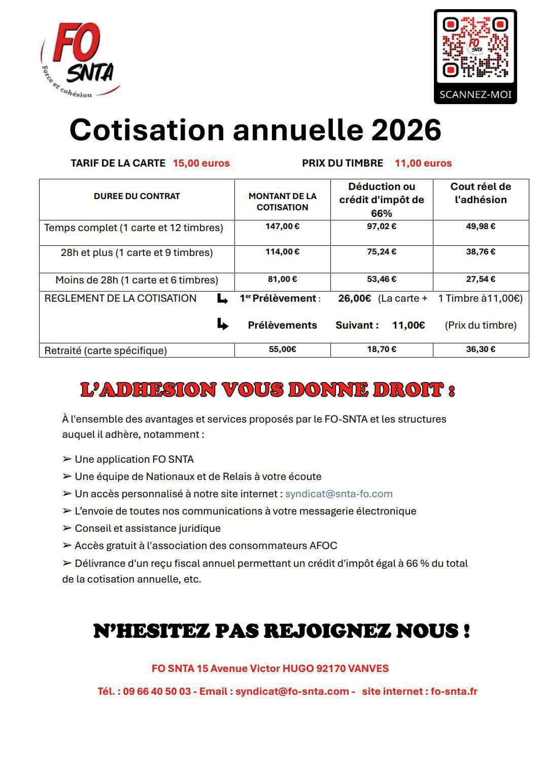 Bulletin d'adhésion FO SNTA 2026
