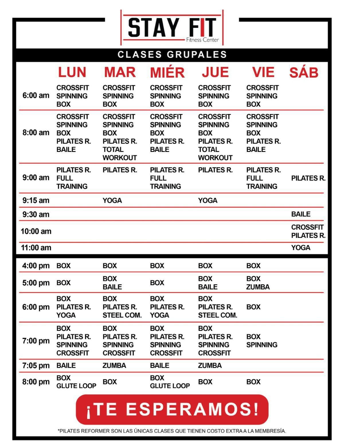 Horarios de clases grupales