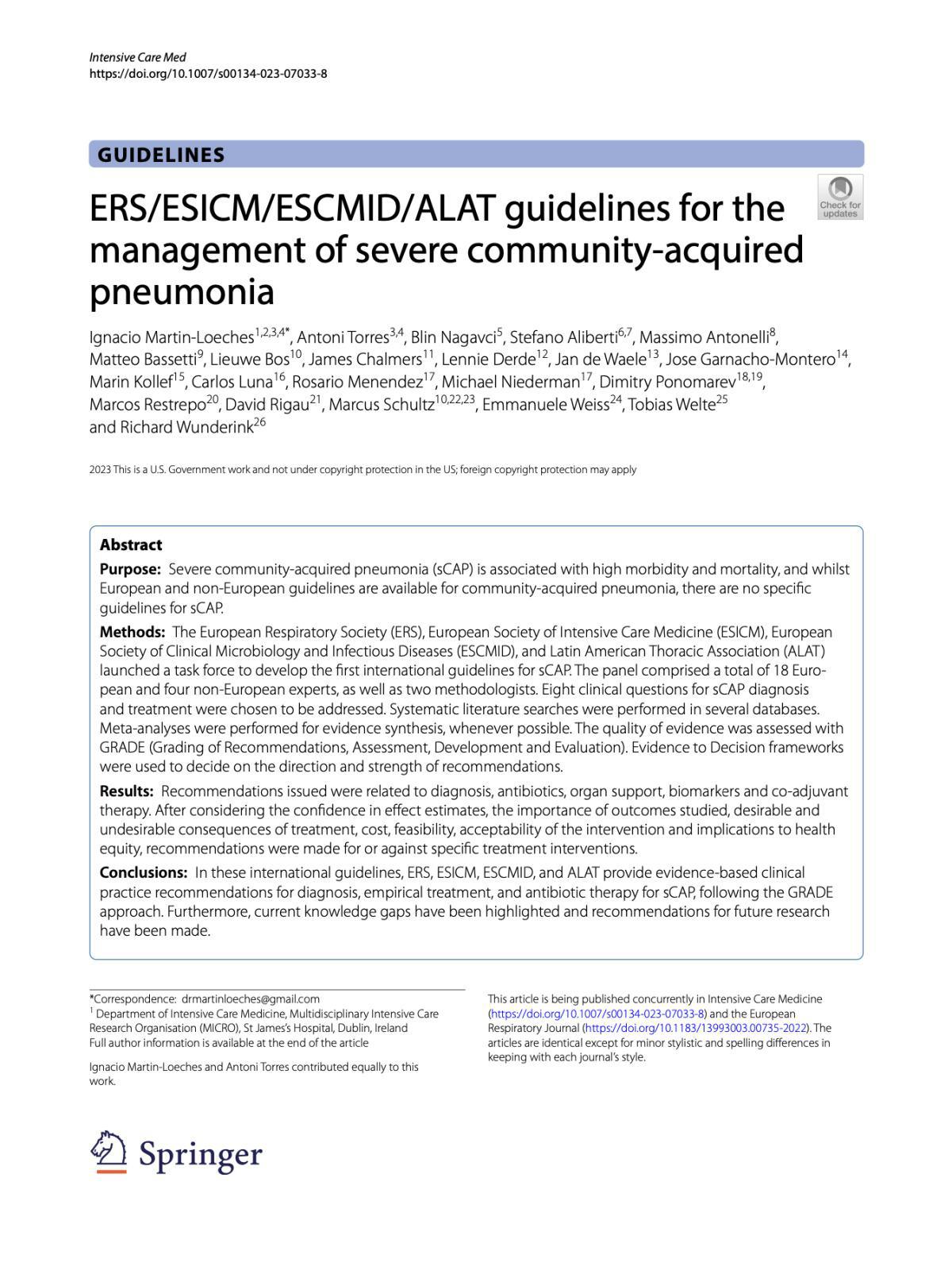 ERS/ESICM/ESCMID/ALAT guidelines for the management of severe community-acquired pneumonia