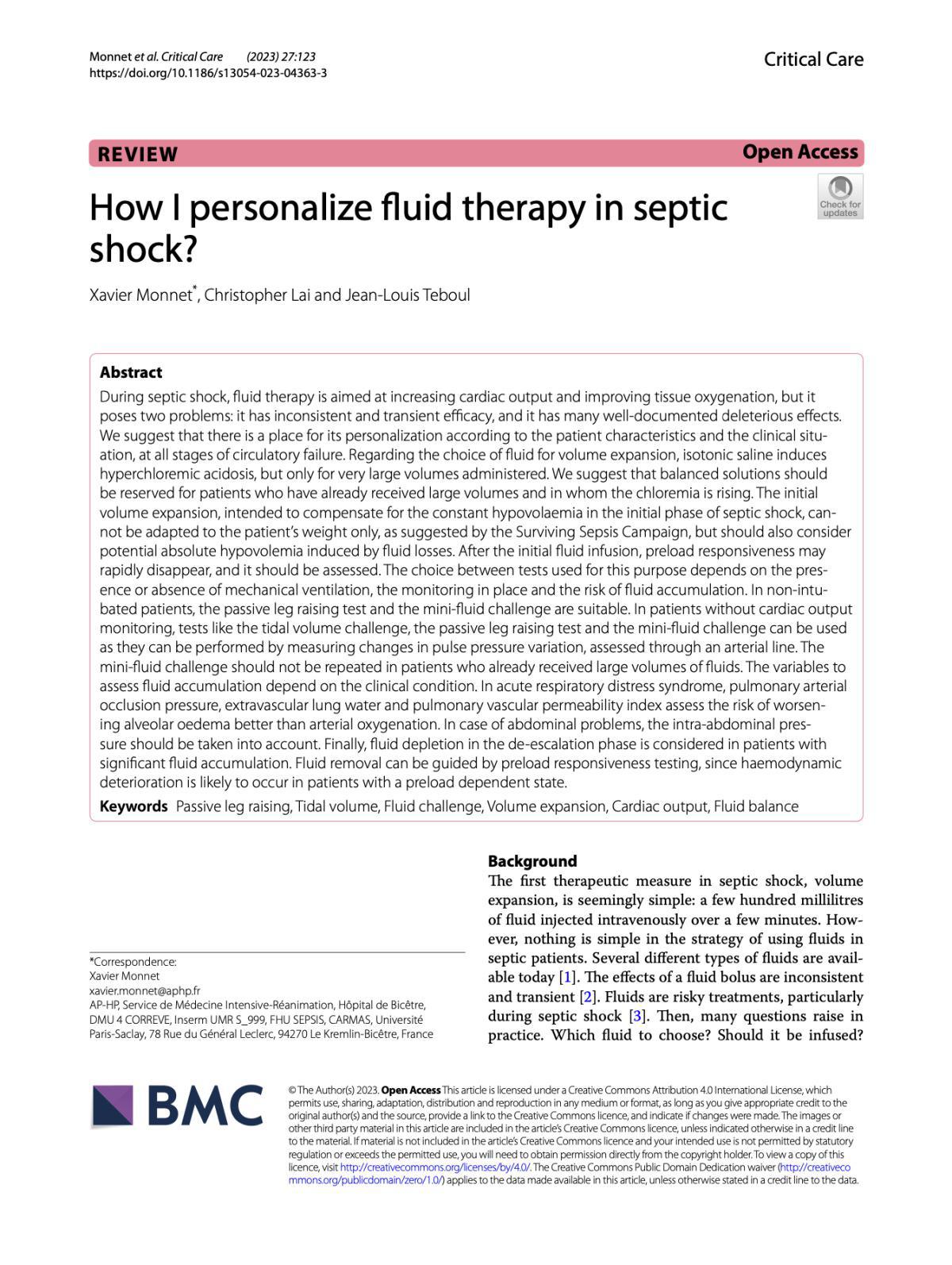 How I personalize fluid therapy in septic shock?